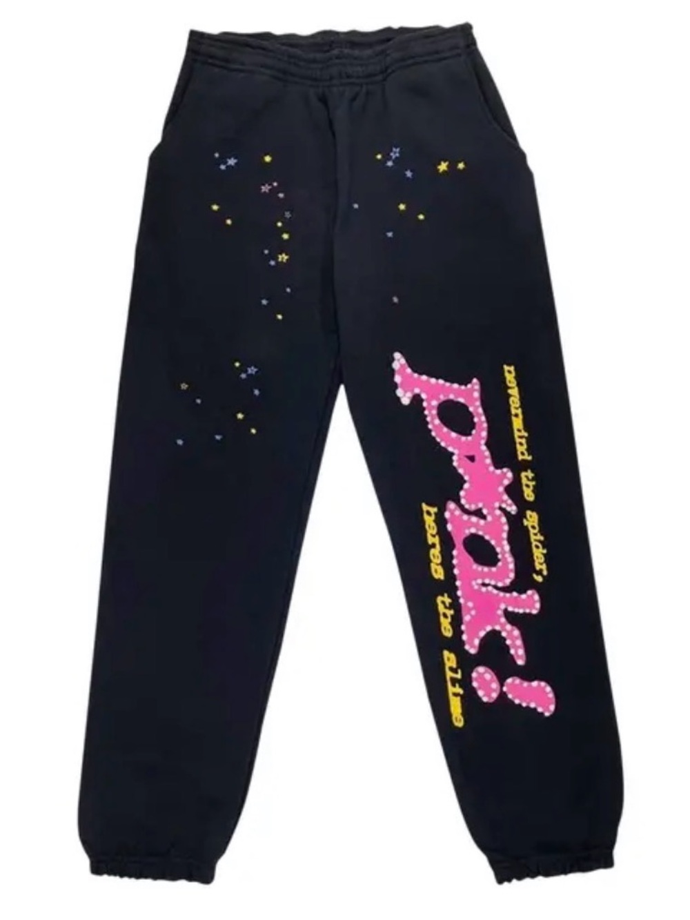 Black Joggers with Pink Script and Star Accents